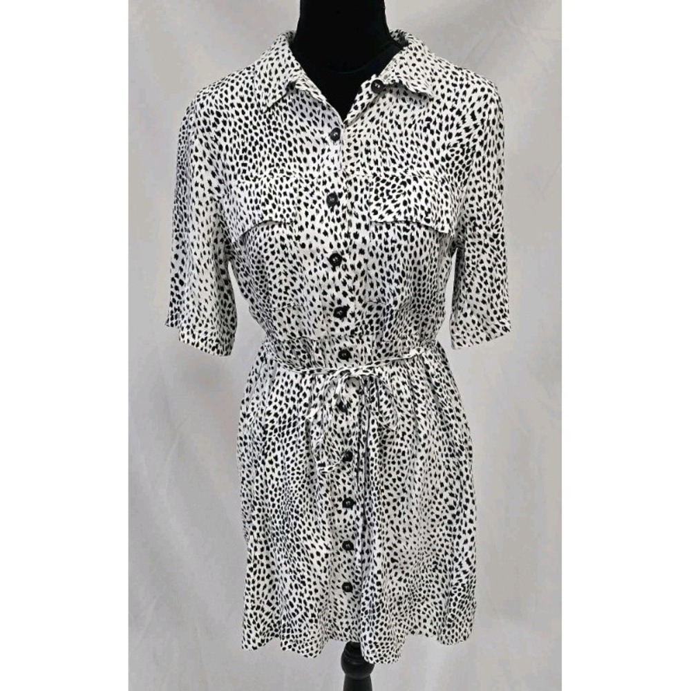 Topshop women 4 leopard print button front dress belted short sleeve career Boho